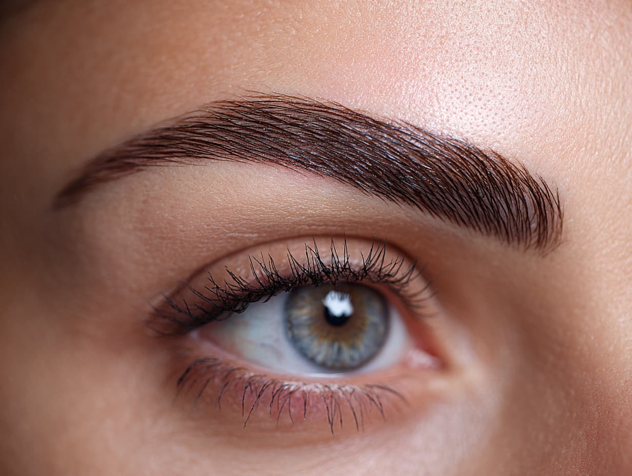 Healed microblading result — soft, natural hair-stroke finish