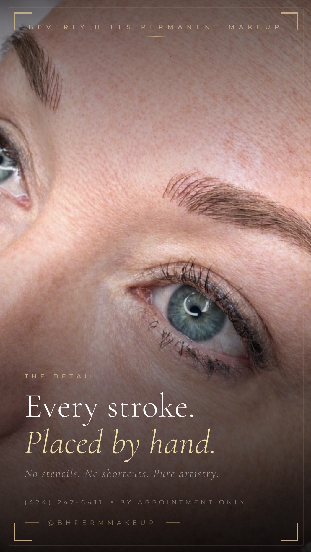 Close detail of refined microblading work — hair-stroke artistry