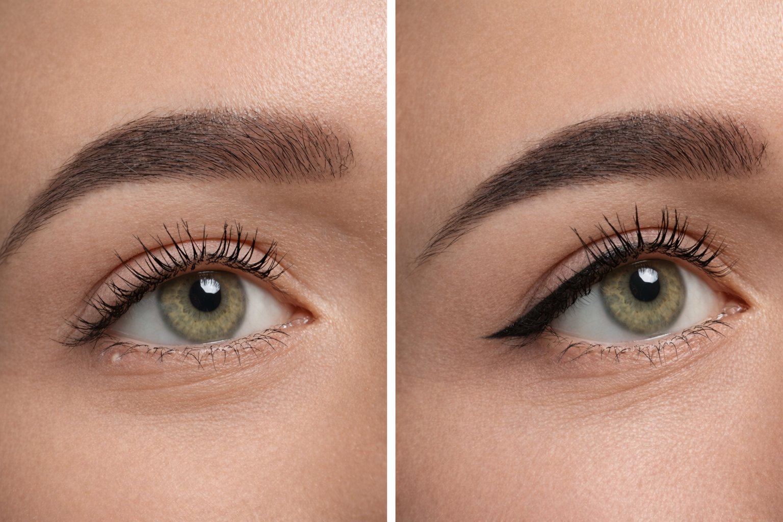 Eyeliner before and after — defined, natural enhancement