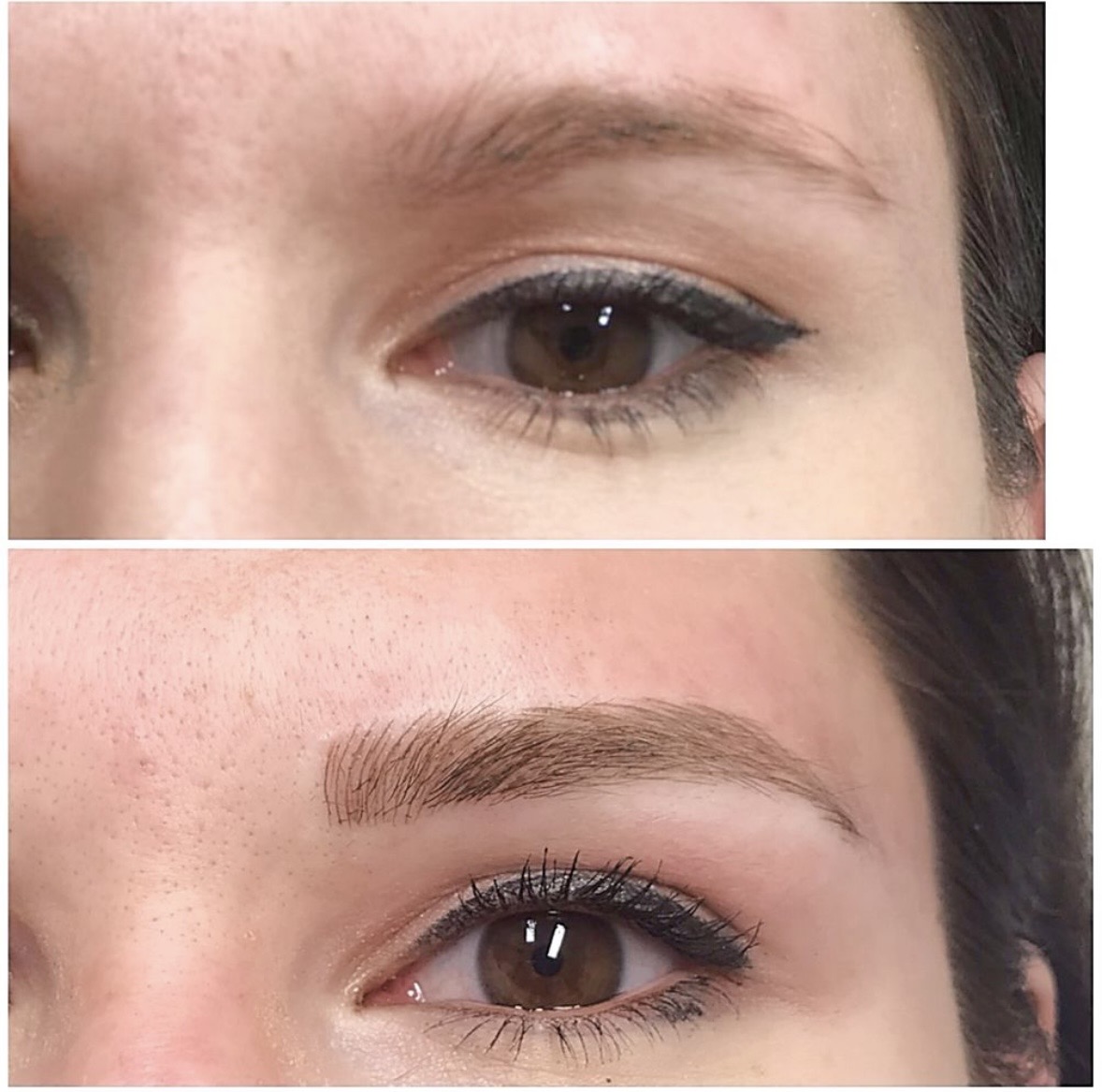 Microblading result — deeper skin tone client with natural full brows by Beverly Hills PMU Sarasota FL