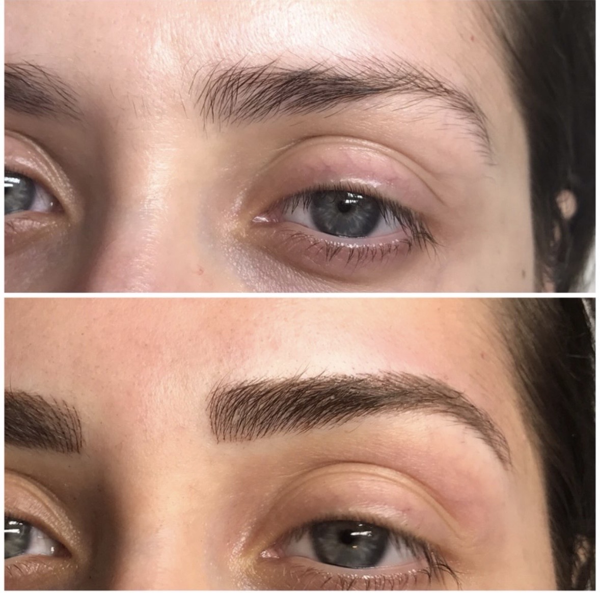 Brow PMU before and after — full natural microblading transformation Sarasota Florida